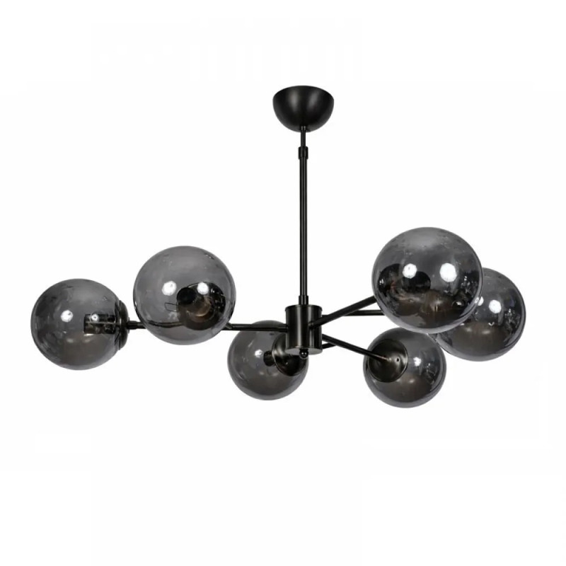 NG Lighting Κρεμαστό Φωτιστικό Οροφής Χειροποίητο Μεταλλικό Μαύρο με Φιμέ Γυαλιά Εξάφωτο Ε27 70x80cm 2046770